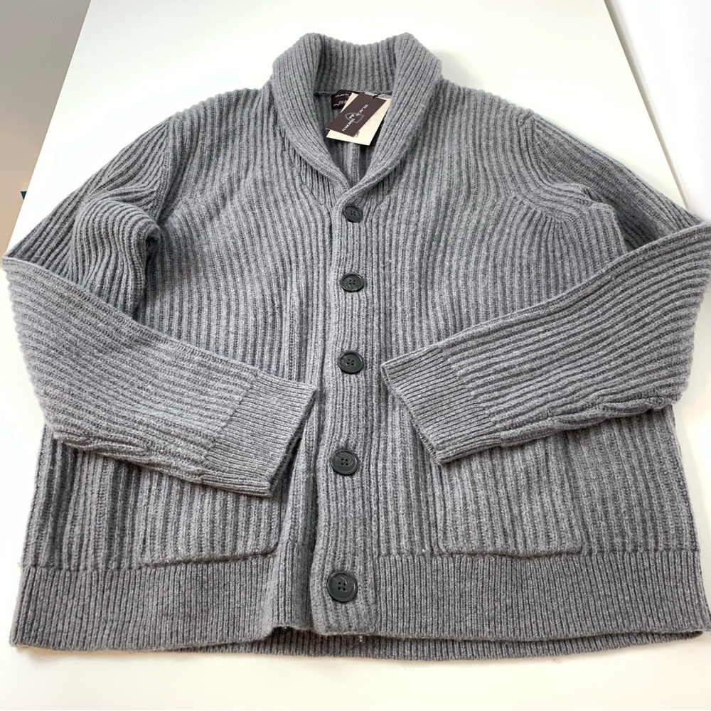 NWT Black Brown 1826 Cardigan Lambswool Blend Gray Shawl Collar XXL Grandpacore